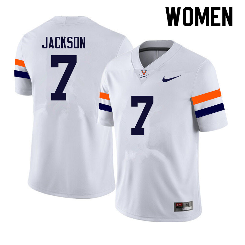 Women #7 James Jackson Virginia Cavaliers College Football Jerseys Sale-White - Click Image to Close